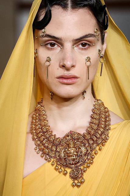 A model presents a creation by Gaurav Gupta for Women's Haute Couture Spring/Summer 2026 collection fashion show as part of the Paris Haute Couture Fashion Week, in Paris, on January 27, 2026. (Photo by Sebastien DUPUY / AFP)