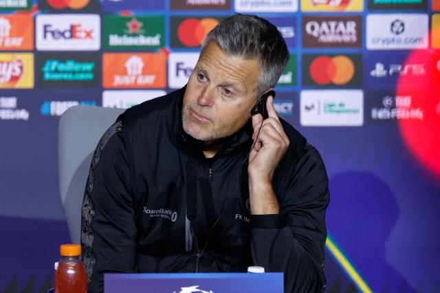 Bodoe/Glimt's Norwegian coach Kjetil Knutsen attends a press conference on the eve of the UEFA Champions League, League phase matchday 8 match between Club Atletico de Madrid and Bodoe/Glimt at the Metropolitano stadium in Madrid on January 27, 2026. (Photo by Oscar DEL POZO / AFP)