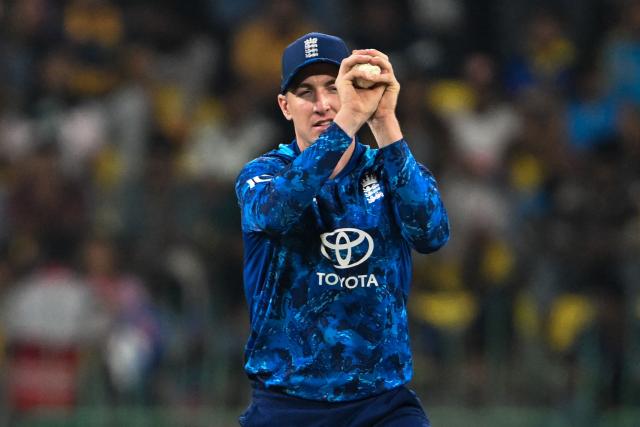 England's captain Harry Brook takes a catch to dismiss his Sri Lankan counterpart Charith Asalanka during the third one-day international (ODI) cricket match between Sri Lanka and England at the R. Premadasa International Cricket Stadium in Colombo on January 27, 2026. (Photo by Ishara S. KODIKARA / AFP)