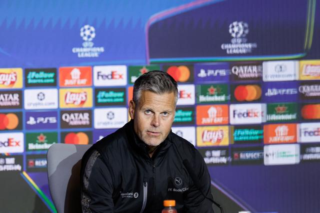 Bodoe/Glimt's Norwegian coach Kjetil Knutsen attends a press conference on the eve of the UEFA Champions League, League phase matchday 8 match between Club Atletico de Madrid and Bodoe/Glimt at the Metropolitano stadium in Madrid on January 27, 2026. (Photo by Oscar DEL POZO / AFP)