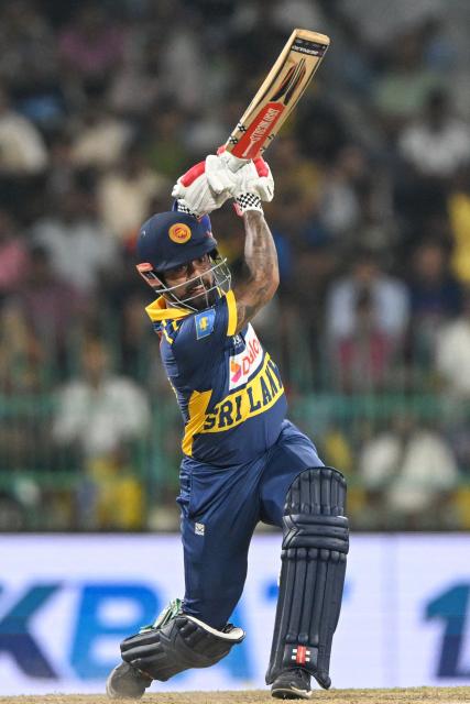 Sri Lanka's Kusal Mendis plays a shot during the third one-day international (ODI) cricket match between Sri Lanka and England at the R. Premadasa International Cricket Stadium in Colombo on January 27, 2026. (Photo by Ishara S. KODIKARA / AFP)