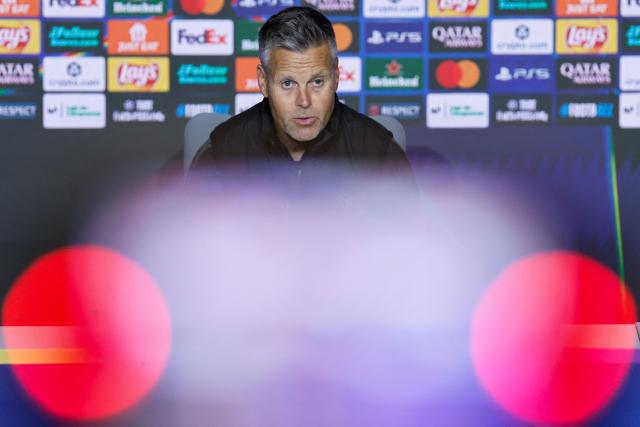 Bodoe/Glimt's Norwegian coach Kjetil Knutsen attends a press conference on the eve of the UEFA Champions League, League phase matchday 8 match between Club Atletico de Madrid and Bodoe/Glimt at the Metropolitano stadium in Madrid on January 27, 2026. (Photo by Oscar DEL POZO / AFP)
