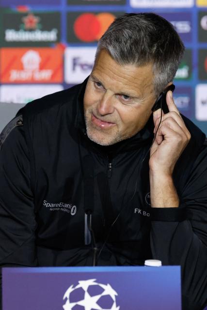 Bodoe/Glimt's Norwegian coach Kjetil Knutsen attends a press conference on the eve of the UEFA Champions League, League phase matchday 8 match between Club Atletico de Madrid and Bodoe/Glimt at the Metropolitano stadium in Madrid on January 27, 2026. (Photo by Oscar DEL POZO / AFP)