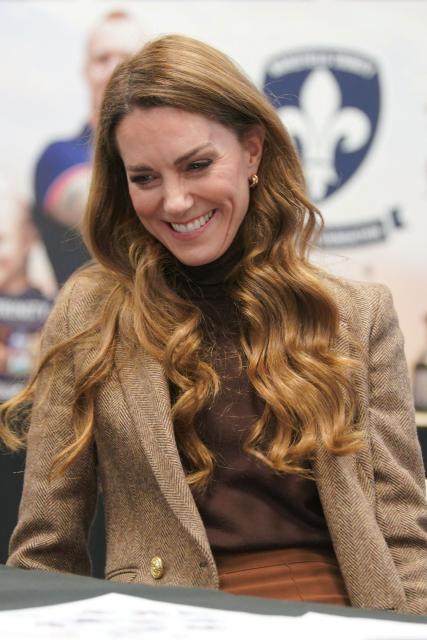 Britain's Catherine, Princess of Wales, smiles during a visit to Wakefield Trinity Rugby League club in Wakefield, northern England on January 27, 2026, to learn how their outreach programmes bring generations together and support individuals experiencing isolation in the community. (Photo by Ian Hodgson / POOL / AFP)
