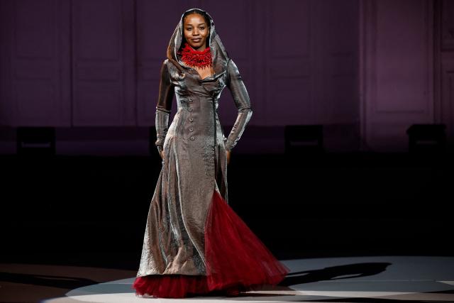 A model presents a creation by Julien Fournie for Women's Haute Couture Spring/Summer 2026 collection fashion show as part of the Paris Haute Couture Fashion Week, in Paris, on January 27, 2026. (Photo by Sebastien DUPUY / AFP)
