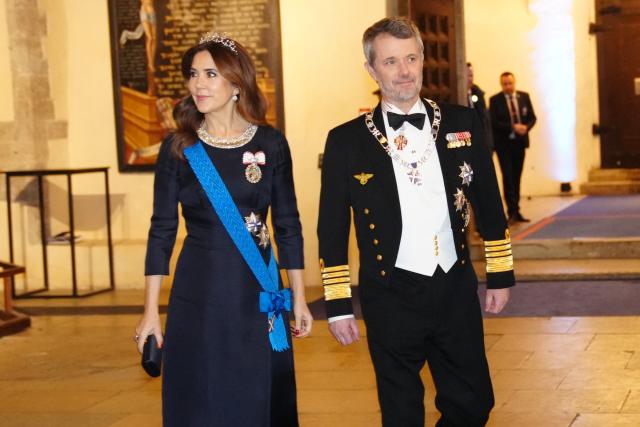 King Frederik X of Denmark (R) and Queen Mary of Denmark attend a state banquet with a concert at St. Nicholas Church in Tallinn, Estonia, on January 27, 2026. The royal couple is on a state visit to Estonia from January 27-28, 2026. The visit particularly focuses on digital resilience and cybersecurity. (Photo by Ida Marie Odgaard / Ritzau Scanpix / AFP) / Denmark OUT