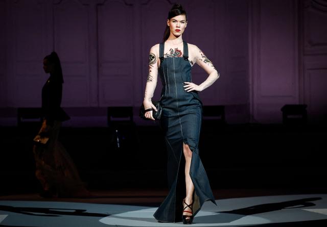 A model presents a creation by Julien Fournie for Women's Haute Couture Spring/Summer 2026 collection fashion show as part of the Paris Haute Couture Fashion Week, in Paris, on January 27, 2026. (Photo by Sebastien DUPUY / AFP)