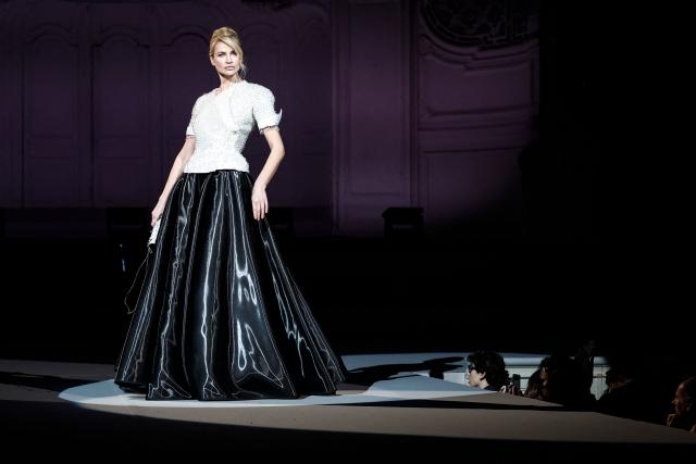 A model presents a creation by Julien Fournie for Women's Haute Couture Spring/Summer 2026 collection fashion show as part of the Paris Haute Couture Fashion Week, in Paris, on January 27, 2026. (Photo by Sebastien DUPUY / AFP)