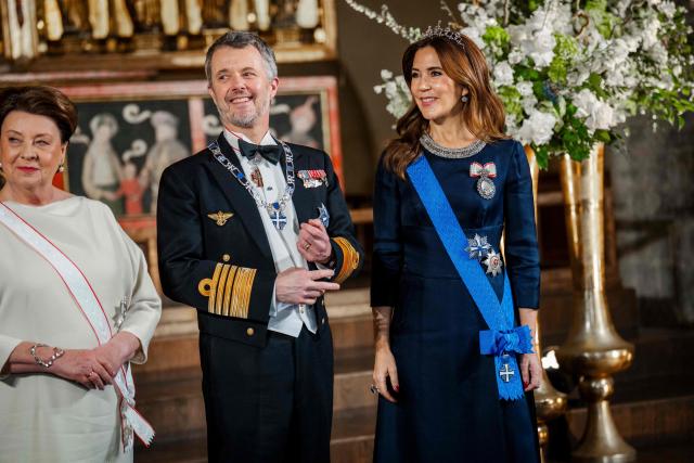 King Frederik X of Denmark (C) and Queen Mary of Denmark attend a state banquet with a concert at St. Nicholas Church in Tallinn, on January 27, 2026. The royal couple is on a state visit to Estonia from January 27-28, 2026. The visit particularly focuses on digital resilience and cybersecurity. (Photo by Ida Marie Odgaard / Ritzau Scanpix / AFP) / Denmark OUT
