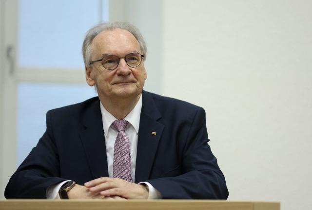 Saxony-Anhalt's outgoing State Premier Reiner Haseloff sits at Saxony-Anhalt's State Parliament, on January 28, 2026 in Magdeburg, eastern Germany, prior to the election of the new regional leader. After roughly 15 years in office, Haseloff will not run in Saxony-Anhalt's state elections scheduled on September 6, 2026. (Photo by Ronny HARTMANN / AFP)