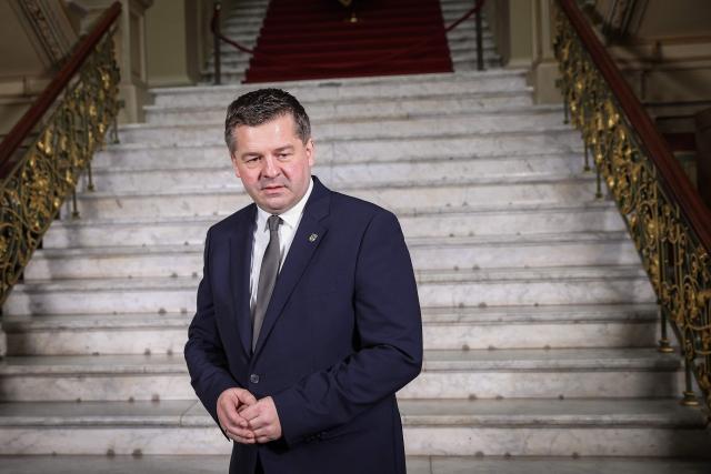 Saxony-Anhalt's new State Premier Sven Schulze comes out of at Saxony-Anhalt's State Parliament, on January 28, 2026 in Magdeburg, eastern Germany, after he was elected as the new regional leader. After roughly 15 years in office, Saxony-Anhalt's State Premier Reiner Haseloff  will not run in Saxony-Anhalt's state elections scheduled on September 6, 2026. (Photo by RONNY HARTMANN / AFP)