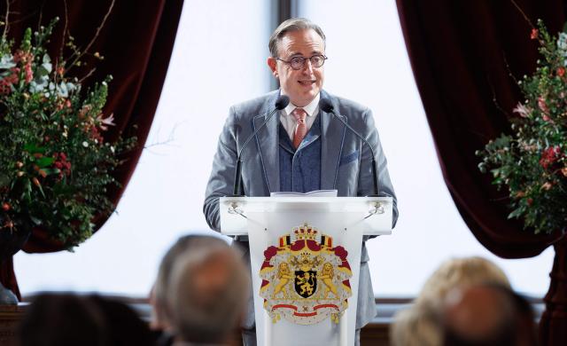 Belgium's Prime Minister Bart De Wever delivers a speech at a New Year's reception organized by the Royal Family for the Belgian Authorities at the Royal Palace in Brussels on January 28, 2026. (Photo by BENOIT DOPPAGNE / Belga / AFP) / Belgium OUT