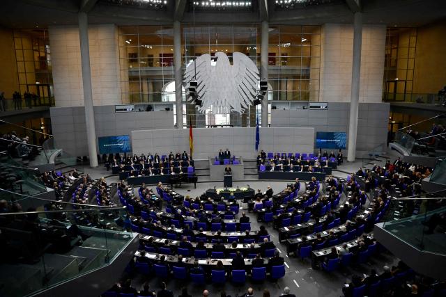 President of the Bundestag (lower house of parliament) Julia Kloeckner (C) addresses delegates and state authorities during a commemoration for the Victims of National Socialism at the Bundestag (lower house of parliament) on January 28, 2026 in Berlin. The International Holocaust Remembrance Day takes place every year on January 27, the anniversary of the Red Army's liberation of the Auschwitz-Birkenau Nazi concentration camp. The day commemorates the six million Jewish people murdered during the Holocaust, and the millions more murdered under Nazi persecution. (Photo by Tobias SCHWARZ / AFP)
