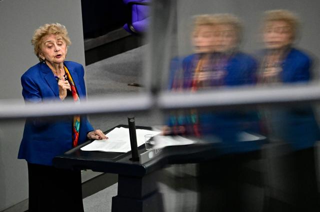 Holocaust survivor Tova Friedman addresses delegates and state authorities during a commemoration for the victims of National Socialism at the Bundestag (lower house of parliament) on January 28, 2026 in Berlin. The International Holocaust Remembrance Day takes place every year on January 27, the anniversary of the Red Army's liberation of the Auschwitz-Birkenau Nazi concentration camp. The day commemorates the six million Jewish people murdered during the Holocaust, and the millions more murdered under Nazi persecution. (Photo by Tobias SCHWARZ / AFP)