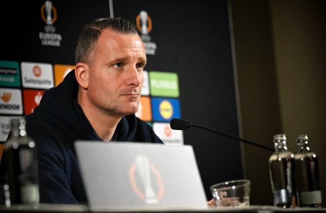KRC Genk's head coach Nicky Hayen looks on during a press conference on the eve of the UEFA Europa League, league phase, day 8, football match between KRC Genk and Malmo FF, in Genk on January 28, 2026. (Photo by Johan Eyckens / Belga / AFP) / Belgium OUT