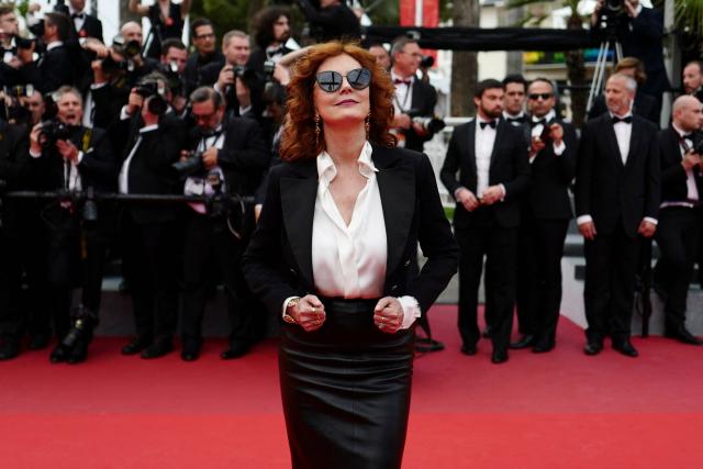 (FILES) US actress Susan Sarandon poses as she arrives on May 18, 2017 for the screening of the film 'Loveless' (Nelyubov) at the 70th edition of the Cannes Film Festival in Cannes, southern France. Hollywood star Susan Sarandon will receive the international prize at Spain's top film awards, the Spanish Cinema Academy announced on January 28, 2026. The Oscar-winning US actor, 79, will be honoured at the 40th Goya awards in Barcelona on February 28 for representing "the perfect combination of talent and professional success, glamour, and social and political commitment", the Academy said in a statement. (Photo by Valery HACHE / AFP)