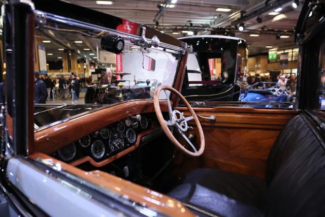 A Hispano-Suiza H6B vintage car is displayed at the 50th edition of the Retromobile exhibition, the international classic cars fair at Paris Expo Porte de Versailles in Paris on January 28, 2026. (Photo by Dimitar DILKOFF / AFP)