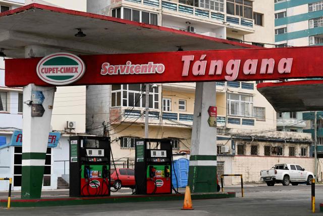 A view of an empty gas station in Havana on January 28, 2026. (Photo by YAMIL LAGE / AFP)