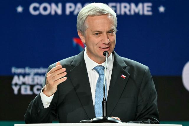 Chile's elected-president Jose Antonio Kast speaks during the inauguration of the Latin America and the Caribbean International Economic Forum at the Panama Convention Center in Panama City on January 28, 2026. The Latin America and Caribbean International Economic Forum 2026, organized by CAF (the Development Bank of Latin America and the Caribbean) in partnership with the Government of Panama, brings together business leaders and regional figures. (Photo by MARTIN BERNETTI / AFP)