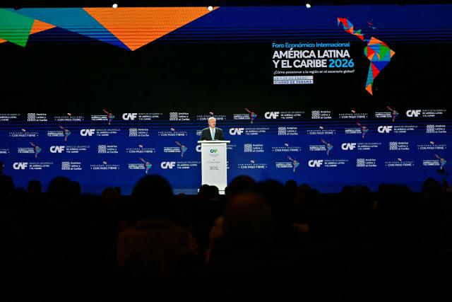 Chile's elected-president Jose Antonio Kast speaks during the inauguration of the Latin America and the Caribbean International Economic Forum at the Panama Convention Center in Panama City on January 28, 2026. The Latin America and Caribbean International Economic Forum 2026, organized by CAF (the Development Bank of Latin America and the Caribbean) in partnership with the Government of Panama, brings together business leaders and regional figures. (Photo by MARTIN BERNETTI / AFP)