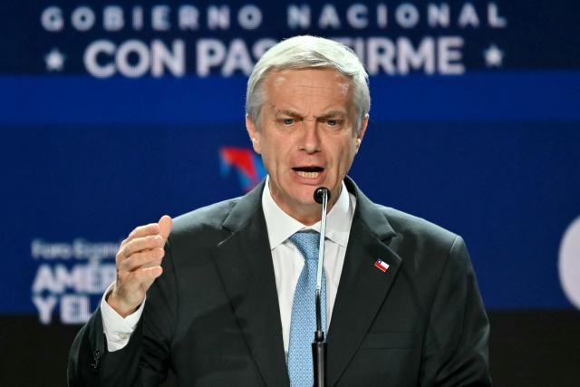 Chile's elected-president Jose Antonio Kast speaks during the inauguration of the Latin America and the Caribbean International Economic Forum at the Panama Convention Center in Panama City on January 28, 2026. The Latin America and Caribbean International Economic Forum 2026, organized by CAF (the Development Bank of Latin America and the Caribbean) in partnership with the Government of Panama, brings together business leaders and regional figures. (Photo by MARTIN BERNETTI / AFP)
