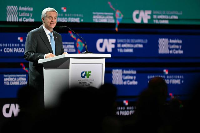 Chile's elected-president Jose Antonio Kast speaks during the inauguration of the Latin America and the Caribbean International Economic Forum at the Panama Convention Center in Panama City on January 28, 2026. The Latin America and Caribbean International Economic Forum 2026, organized by CAF (the Development Bank of Latin America and the Caribbean) in partnership with the Government of Panama, brings together business leaders and regional figures. (Photo by MARTIN BERNETTI / AFP)