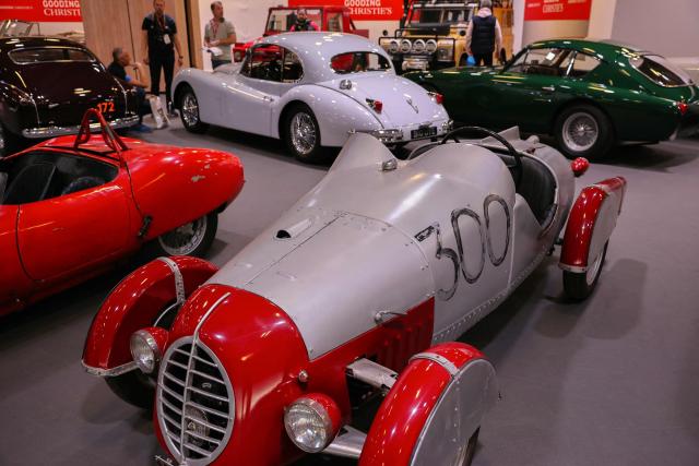 A vintage 1947 Fiat 750 Pulidori is displayed at the 50th edition of the Retromobile exhibition, the international classic cars fair at Paris Expo Porte de Versailles in Paris on January 28, 2026. (Photo by Dimitar DILKOFF / AFP)