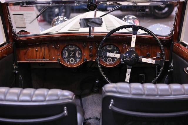A 1938 Delahaye 135M Cabriolet vintage car is displayed at the 50th edition of the Retromobile exhibition, the international classic cars fair at Paris Expo Porte de Versailles in Paris on January 28, 2026 a day before its auction by Gooding Christies. (Photo by Dimitar DILKOFF / AFP)