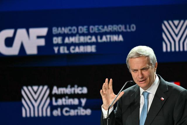 Chile's elected-president Jose Antonio Kast speaks during the inauguration of the Latin America and the Caribbean International Economic Forum at the Panama Convention Center in Panama City on January 28, 2026. The Latin America and Caribbean International Economic Forum 2026, organized by CAF (the Development Bank of Latin America and the Caribbean) in partnership with the Government of Panama, brings together business leaders and regional figures. (Photo by MARTIN BERNETTI / AFP)