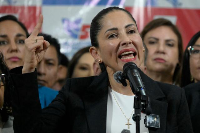Ecuador's former presidential candidate Luisa Gonzalez speaks during a press conference in Quito on January 28, 2025. Ecuador's Prosecutor's Office reported on January 28 that it is investigating alleged financing from Venezuela for the presidential campaign of leftist former candidate Luisa Gonzalez in the elections won by Daniel Noboa. (Photo by Rodrigo BUENDIA / AFP)