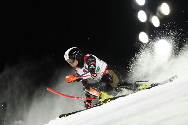Finland's Eduard Hallberg competes during the first run of the men's Slalom event of FIS Alpine Skiing World Cup in Schladming, Austria, on January 28, 2026. (Photo by ERWIN SCHERIAU / APA / AFP) / Austria OUT