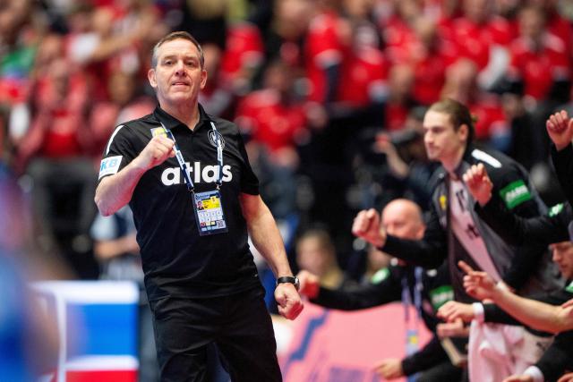 Germany's coach Alfred Gislason during the men's EHF Euro 2026 main round handball match Germany vs France in Herning, Denmark, on January 28, 2026. (Photo by Bo Amstrup / Ritzau Scanpix / AFP) / Denmark OUT