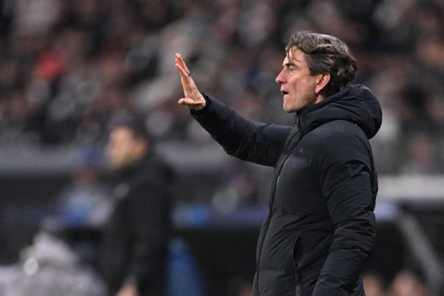 Tottenham Hotspur's Danish head coach Thomas Frank reacts during the UEFA Champions League league phase- day 8 football match between Eintracht Frankfurt and Tottenham Hotspur in Frankfurt, western Germany, on January 28, 2026. (Photo by Kirill KUDRYAVTSEV / AFP)