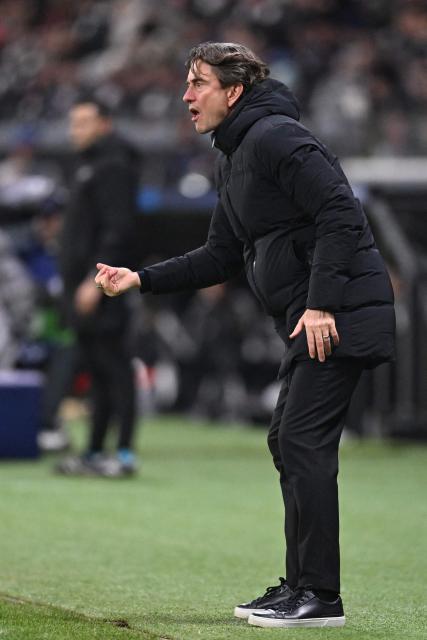 Tottenham Hotspur's Danish head coach Thomas Frank reacts during the UEFA Champions League league phase- day 8 football match between Eintracht Frankfurt and Tottenham Hotspur in Frankfurt, western Germany, on January 28, 2026. (Photo by Kirill KUDRYAVTSEV / AFP)