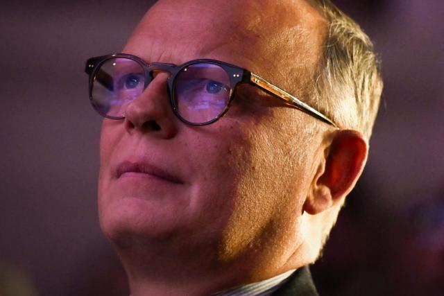 President of the centrist Horizons party, former prime minister, mayor of Le Havre and candidate for re-election in France's upcoming municipal elections, Edouard Philippe looks on as he attends a campaign meeting in Le Havre, northwestern France on January 28, 2026. (Photo by Lou BENOIST / AFP)