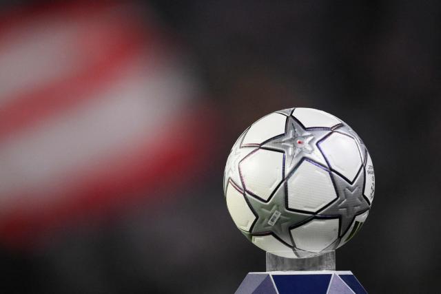 This photograph shows the ball ahead of the UEFA Champions League league phase day 8 football match between PSV Eindhoven and Bayern Munich at Philips Stadion in Eindhoven on January 28, 2026. (Photo by JOHN THYS / AFP)