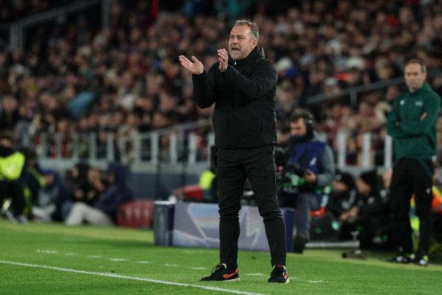 Barcelona's German coach Hans-Dieter Flick shouts to players during the UEFA Champions League league phase day 8 football match between FC Barcelona and FC Copenhagen at the Camp Nou Stadium in Barcelona on Janaury 28, 2026. (Photo by Lluis GENE / AFP)