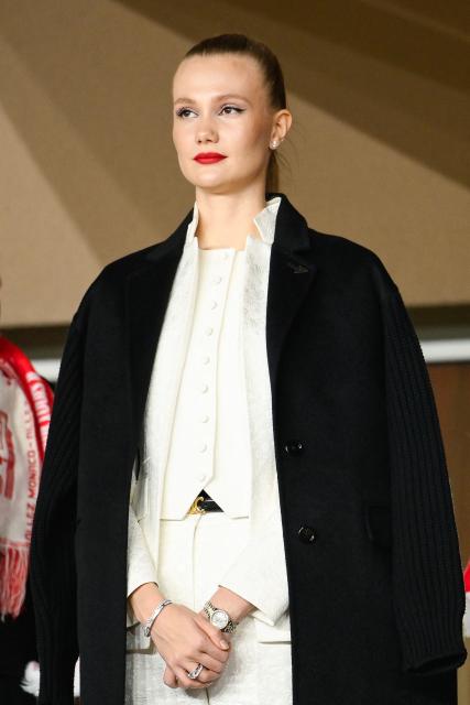 Daughter of AS Monaco's Russian President Dmitry Rybolovlev, Ekaterina Rybolovleva, looks on ahead of the UEFA Champions League league phase day 8 football match between AS Monaco and Juventus at the Stade Louis II in the Principality of Monaco on January 28, 2026. (Photo by FREDERIC DIDES / AFP)