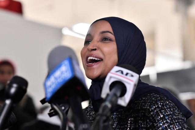 Rep. Ilhan Omar, Democrat from Minnesota, speaks to the press in Minneapolis, Minnesota, on January 28, 2026. On January 27, 2026, a man sprayed Omar with a syringe of unknown liquid at a town hall meeting, where she called for curbing the Trump administration's anti-immigration crackdown. (Photo by Octavio JONES / AFP)