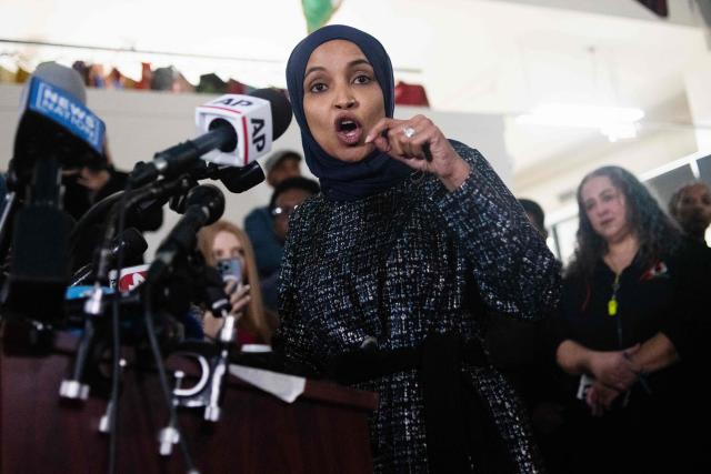 Rep. Ilhan Omar, Democrat from Minnesota, speaks to the press in Minneapolis, Minnesota, on January 28, 2026. On January 27, 2026, a man sprayed Omar with a syringe of unknown liquid at a town hall meeting, where she called for curbing the Trump administration's anti-immigration crackdown. (Photo by Octavio JONES / AFP)