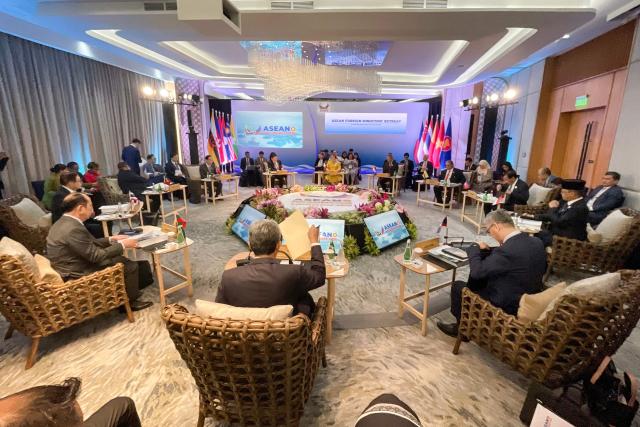 Philippine Foreign Minister Theresa Lazaro delivers a speech during the Association of Southeast Asian Nations (ASEAN) Foreign Ministers' Retreat in Cebu City on January 29, 2026. (Photo by Jacqueline Hernandez / POOL / AFP)