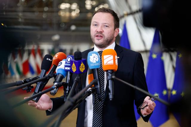 Estonia's Foreign Minister Margus Tsahkna talks to journalists upon arrival for a EU Foreign Affairs Council meeting at the EU headquarters in Brussels on January 29, 2026. The Council is expected to discuss the latest developments in Ukraine with discussions focused on peace negotiations, support for Ukraine and pressure on Russia. (Photo by SIMON WOHLFAHRT / AFP)