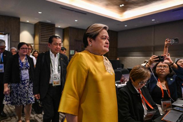 Philippines' Foreign Minister Theresa Lazaro arrives for a press conference during the  Association of Southeast Asian Nations (ASEAN) Foreign Ministers’ Meeting Retreat in Cebu on January 29, 2026. (Photo by Jam STA ROSA / AFP)