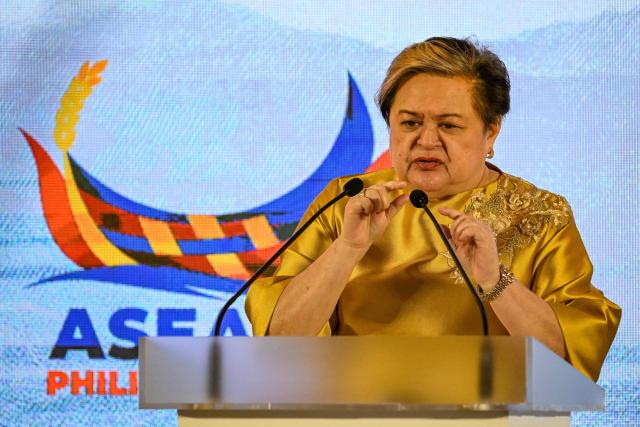 Philippines' Foreign Minister Theresa Lazaro speaks at a press conference during the  Association of Southeast Asian Nations (ASEAN) Foreign Ministers’ Meeting Retreat in Cebu on January 29, 2026. (Photo by Jam STA ROSA / AFP)