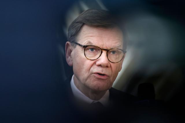 Germany's Foreign Minister Johann Wadephul talks to journalists upon his arrival for a EU Foreign Affairs Council meeting at the EU headquarters in Brussels on January 29, 2026. The Council is expected to discuss the latest developments in Ukraine with discussions focused on peace negotiations, support for Ukraine and pressure on Russia. (Photo by SIMON WOHLFAHRT / AFP)