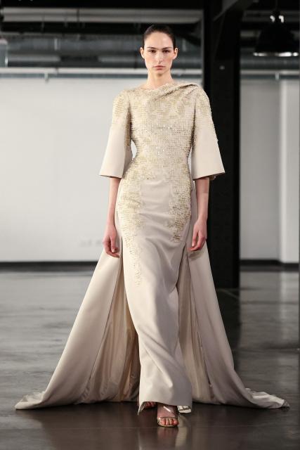 A model presents a creation by Rami Al Ali for the Women's Haute Couture Spring/Summer 2026 collection fashion show as part of the Paris Haute Couture Fashion Week, in Paris, on January 29, 2026. (Photo by Thomas SAMSON / AFP)