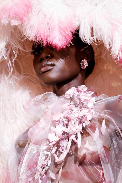 TOPSHOT - A model presents a creation for Miss Sohee for the Women's Haute Couture Spring/Summer 2026 collection fashion show as part of the Paris Haute Couture Fashion Week, in Paris, on January 29, 2026. (Photo by Ian LANGSDON / AFP)