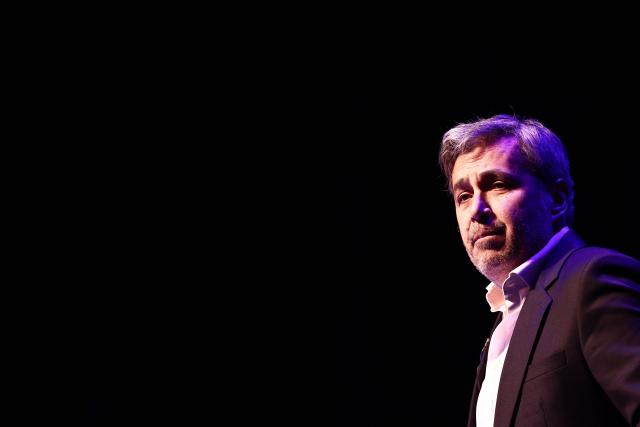 French former journalist Olivier Galzi, candidate for the city hall of Avignon, delivers a speech during his first campaign rally for France's upcoming municipal elections in Avignon, southern France, on January 29, 2026. French voters head to the polls for municipal elections on March 15 and 22, 2026. (Photo by Thibaud MORITZ / AFP)