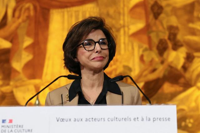 France's Culture Minister Rachida Dati delivers her New Year wishes to cultural stakeholders and the press at the National Museum of Immigration History - Tropical Aquarium in Paris on January 29, 2026. (Photo by Dimitar DILKOFF / AFP)