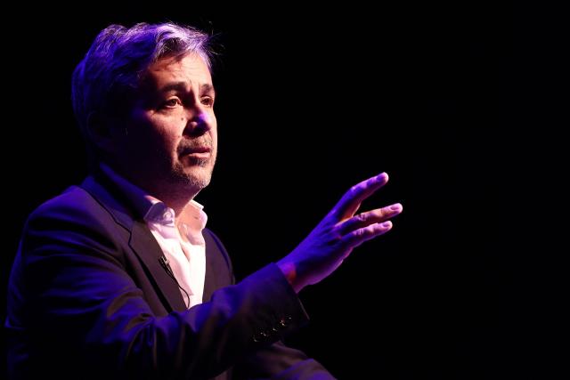 French former journalist Olivier Galzi, candidate for the city hall of Avignon, delivers a speech during his first campaign rally for France's upcoming municipal elections in Avignon, southern France, on January 29, 2026. French voters head to the polls for municipal elections on March 15 and 22, 2026. (Photo by Thibaud MORITZ / AFP)